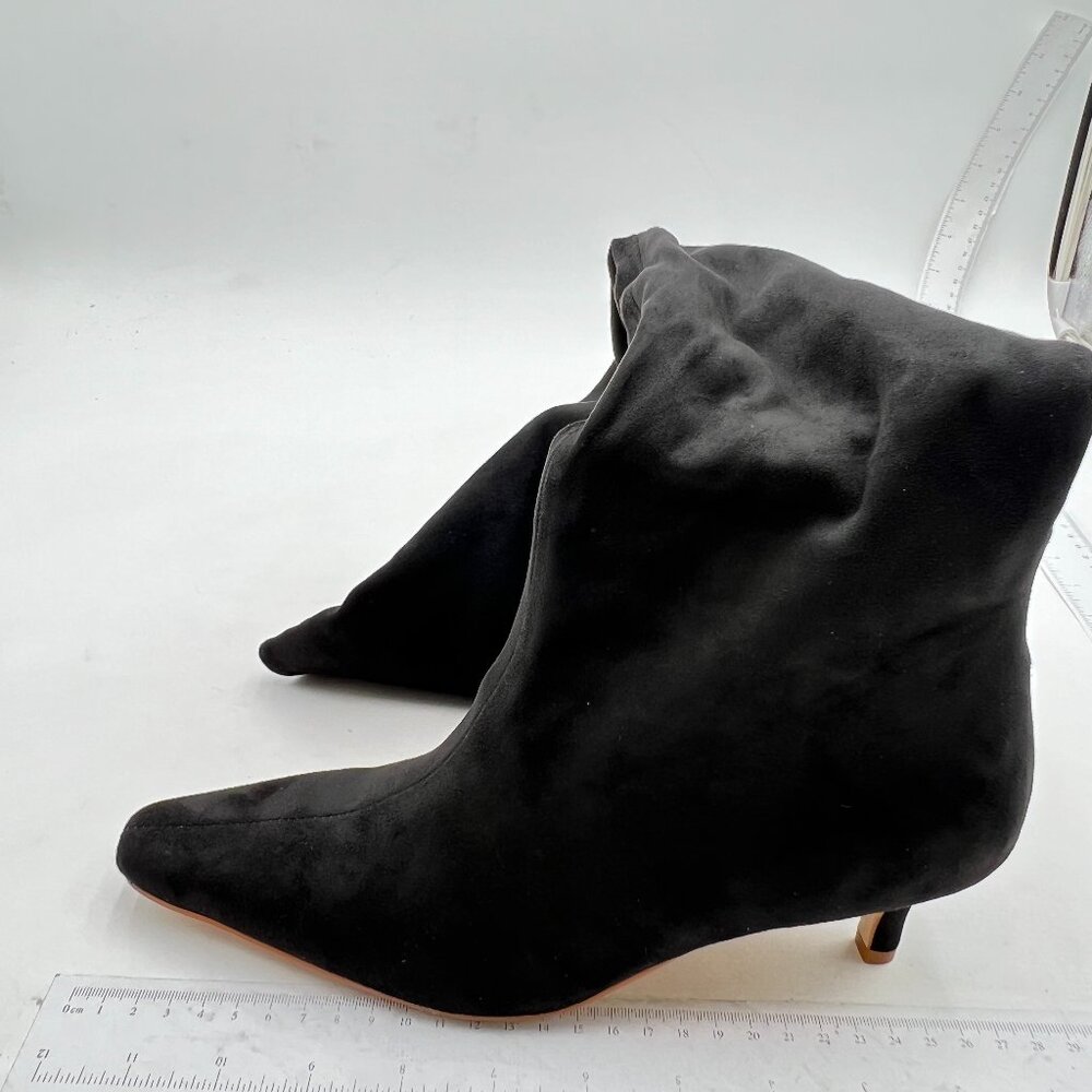 Black Suede Women Stretchy Knee High Boots Square Toe Kitten Heel Long Boots
